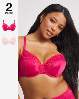 2 Pack Phoebe Everyday Stripe Non Padded Wired Balcony Bras