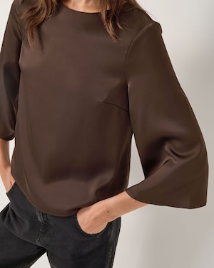 Monsoon Ingrid Bell Sleeve Satin Blouse - Image 1