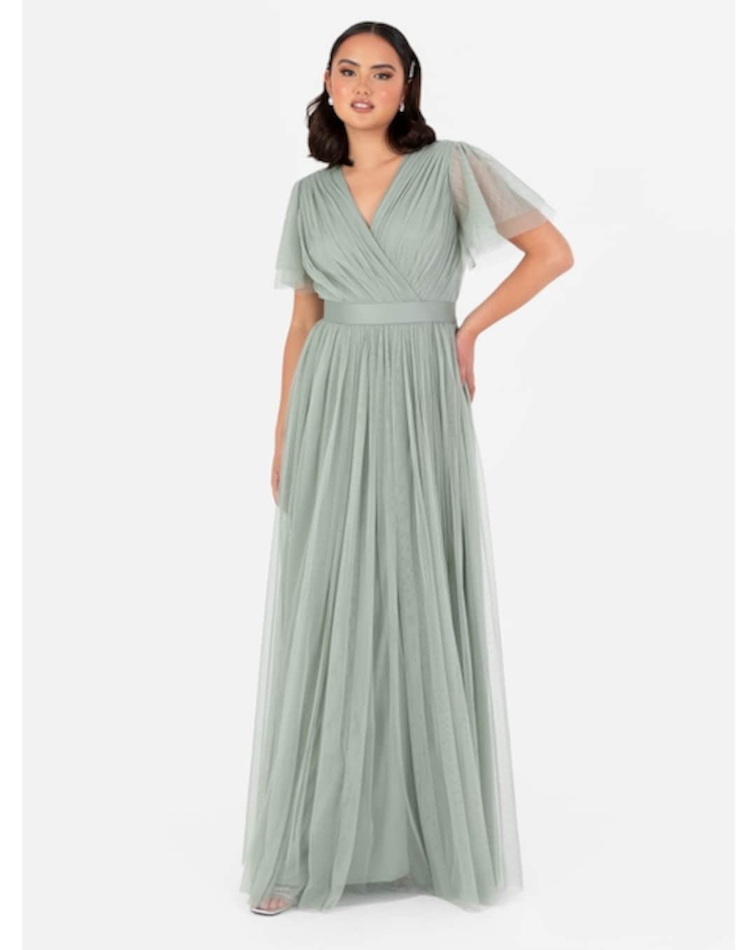 Maya Curve Bardot Sequin Embellishment Tulle Maxi Dress | Simply Be