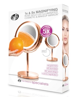 Rio Rose Gold LED Illuminated 1x &amp; 5x Magnification Cosmetic Mirror