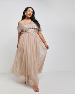 Maya Bardot Sequin Embellishment Tulle Maxi Dress