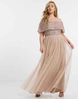 Maya Bardot Sequin Embellishment Tulle Maxi Dress