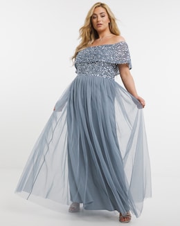 Maya Bardot Sequin Embellishment Tulle Maxi Dress