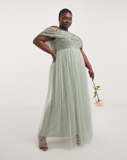 Maya Bardot Sequin Embellishment Tulle Maxi Dress