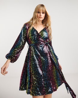 Lovedrobe All Over Sequin Animal Print Belted Mini Dress
