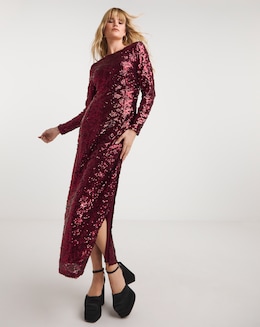 Lovedrobe All Over Sequin Maxi Dress With Thigh Split