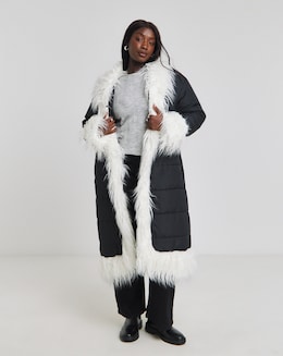 Native Youth Longline Cocoon Puffa With Faux Fur