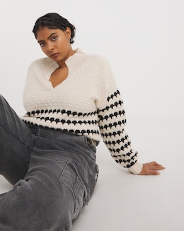 Native Youth Long Sleeve Collar Jumper In Chunky Stripe Jacquard Knit