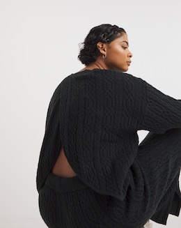 Native Youth Cable Knit Curved Front Long Sleeve Jumper