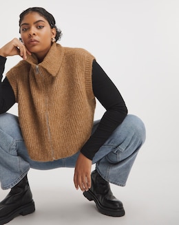 Native Youth Zip Up Knitted Rib Gilet