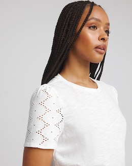 White Broderie Sleeve T-Shirt