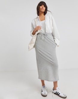 Grey Marl Jersey Maxi Sweat Skirt