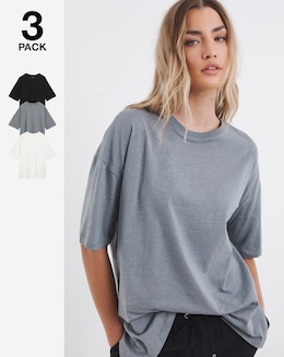 Black, White &amp; Grey 3 Pack Boyfriend T-Shirt