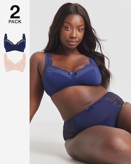 Pretty Secrets 2 Pack Lottie Micro Non Wired Bras B-F -Navy/Blush