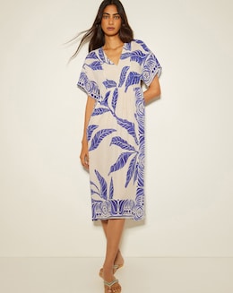 Monsoon Dina Palm Print Midi Dress