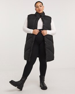 Black Chevron Padded Longline Gilet