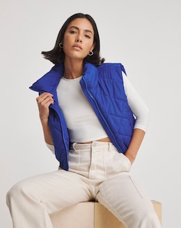 Blue Adjustable Hem Quilted Gilet