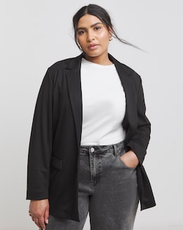 Black Stretch Ponte Jersey Relaxed Blazer