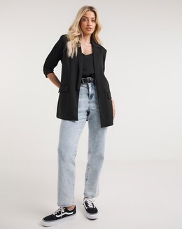 Black Stretch Ponte Jersey Relaxed Blazer