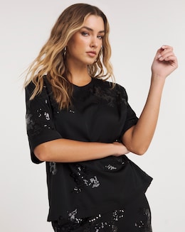 Joanna Hope Satin Sequin Top