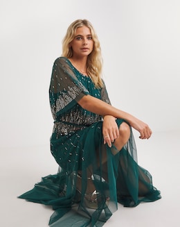 Joanna Hope Green Linear Beaded Maxi Dress