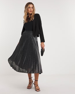 Joanna Hope Pleated Silver Glitter Skirt