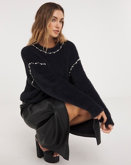 Joanna Hope Black Pearl Trim Jumper