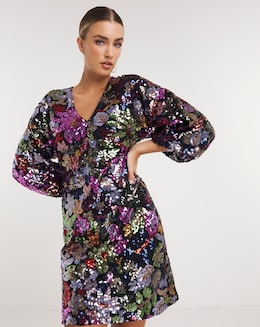 Joanna Hope Sequin Tie Neck Dress