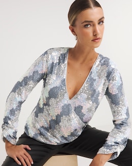 Joanna Hope Wrap Sequin Blouse
