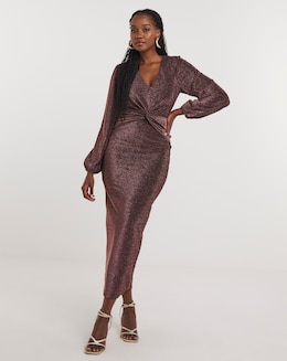 Joanna Hope Copper Glitter Twist Front Jersey Maxi Dress