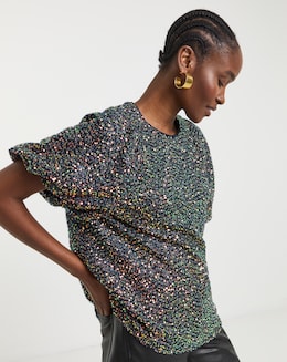 Joanna Hope Sequin Puff Sleeve top