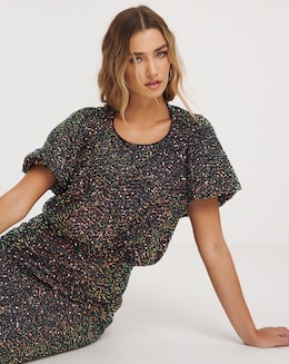 Joanna Hope Sequin Puff Sleeve top