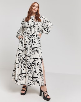 Joanna Hope Ivory Print Tie Waist Shirt Dress