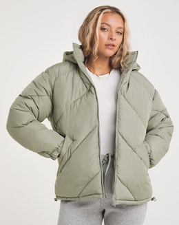 Sage Chevron Padded Short Coat