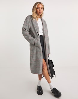 Check Faux Wool Relaxed Blazer Coat