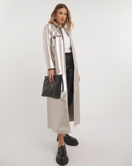 Silver Metallic PU Trench