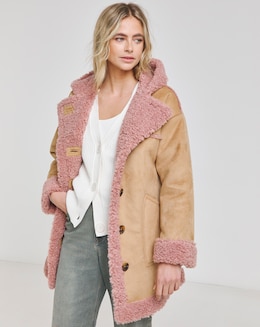 Tan Longline Contrast Shearling Aviator