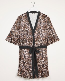 Figleaves Curve Leopard Print Satin Flounce Robe