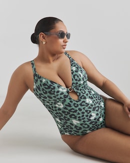 Elomi Jungle Bay Non Wired Plunge Swimsuit Olive