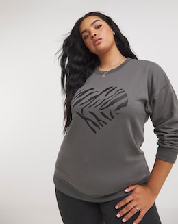 Charcoal Zebra Heart Printed Sweatshirt