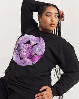 Black Tie Dye Print Face Sweatshirt