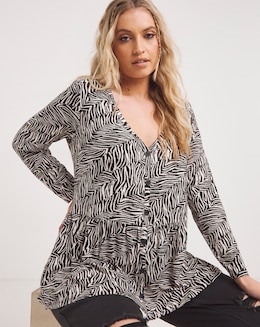 Zebra Button Front Peplum Longline Top