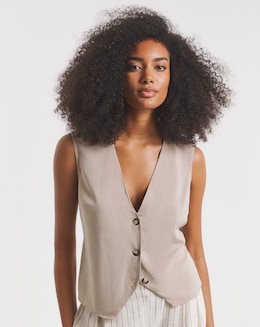 Taupe Viscose V Neck Waistcoat