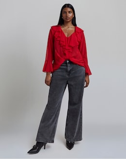 Red Romantic Ruffle Blouse