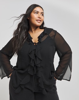 Tie Front Ruffle Georgette Blouse