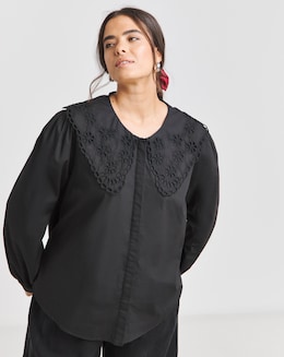 Black Broderie Collared Blouse