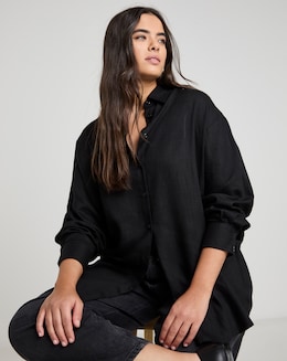 Black Oversized Linen Mix Shirt
