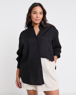 Black Oversized Linen Mix Shirt