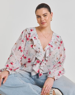 Simply Be Floral Print Ruffle Blouse - Image