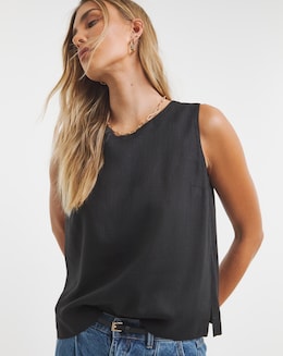 Black Linen Mix Vest Top
